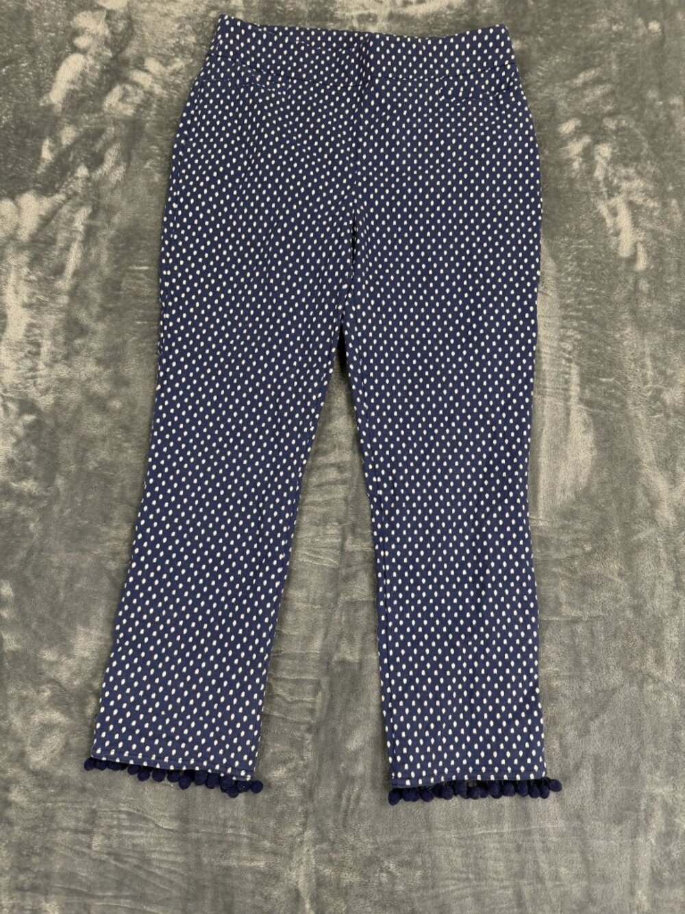 Chicos Navy Polka Dot Ankle Pants With Pom Pom Trim Size 0 US 4